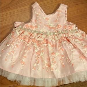 Pink Floral Baby Dress with Pearl Accents